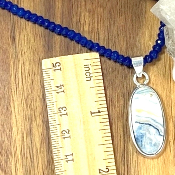 SALE❗️Jewelry Set Ring Size 8 Blue Scheelite Pendant Sterling Silver 925 - Picture 5 of 12